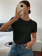 Blusa Feminina Manga Curta de Malha Texturizada