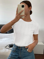 Blusa Feminina Manga Curta de Malha Texturizada