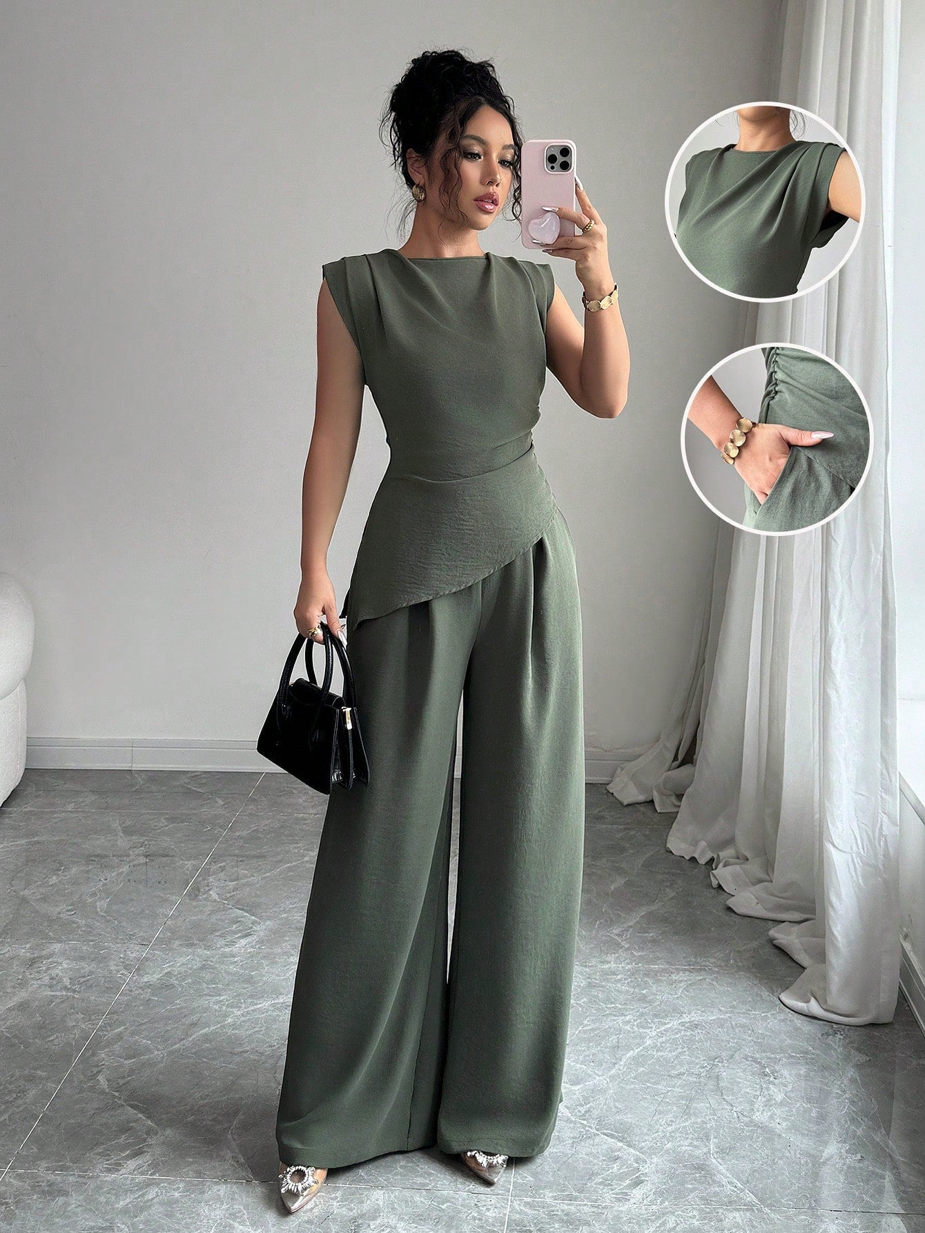 Conjunto Feminino Blusa Sem Decote e Calça Pantalona