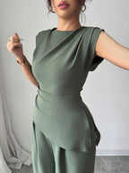 Conjunto Feminino Blusa Sem Decote e Calça Pantalona 