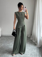 Conjunto Feminino Blusa Sem Decote e Calça Pantalona 