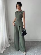 Conjunto Feminino Blusa Sem Decote e Calça Pantalona 