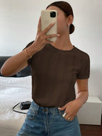 Blusa Feminina Manga Curta de Malha Texturizada