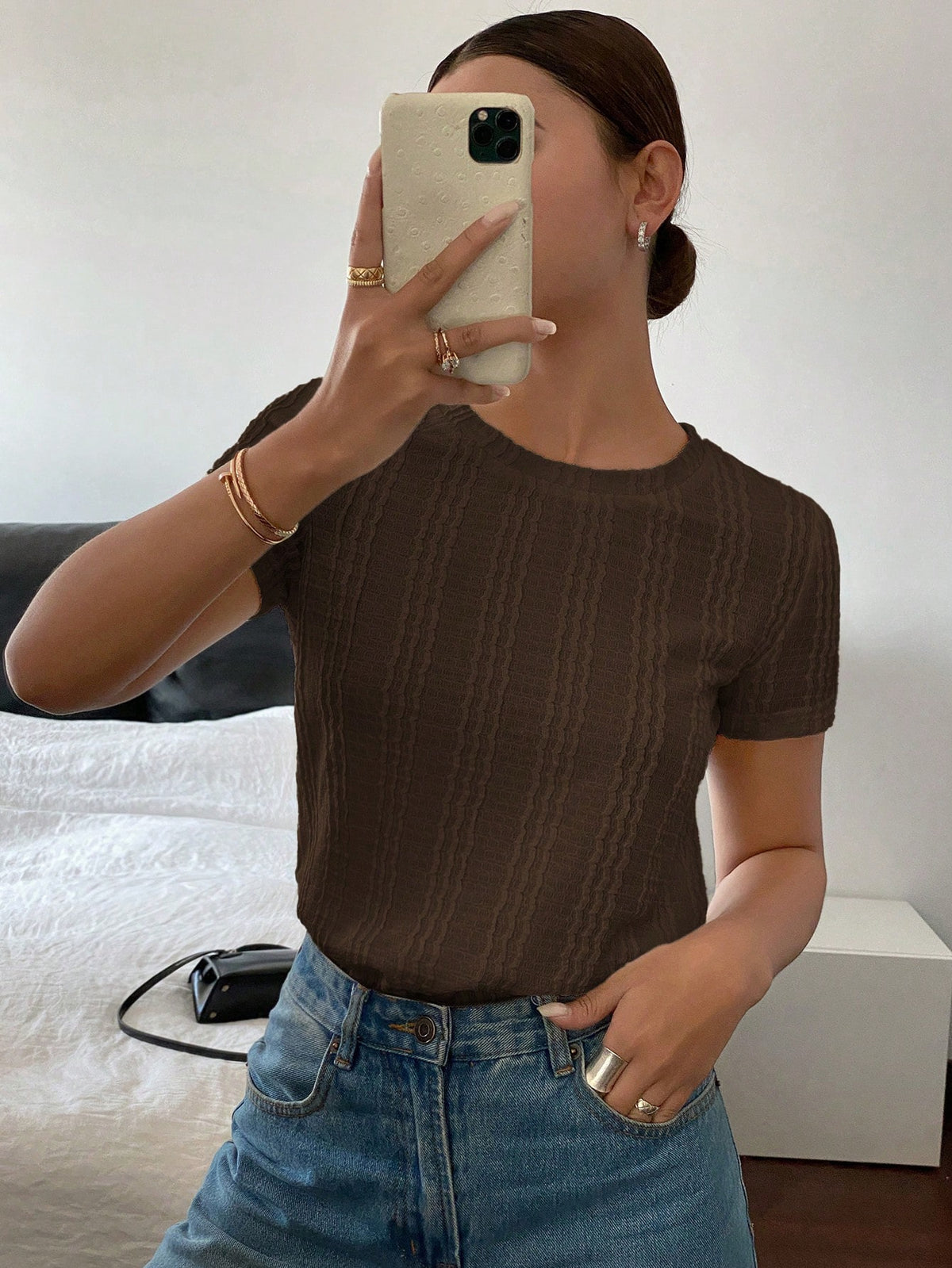 Blusa Feminina Manga Curta de Malha Texturizada