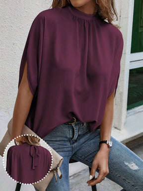 Blusa Feminina Manga Curta Caída Gola Alta