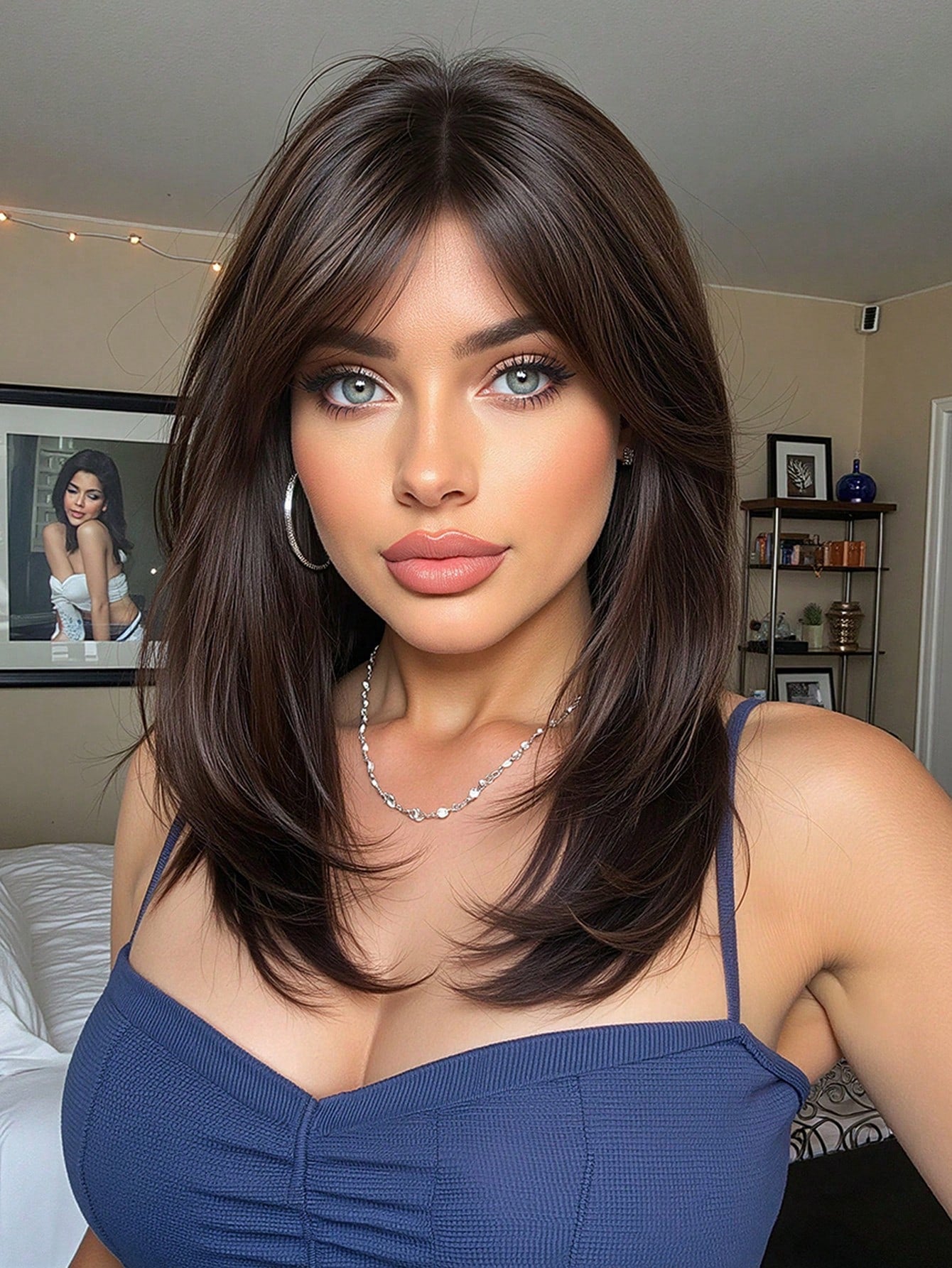 Peruca Feminina Cabelo Médio Corte em V 