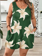 Macaquinho Plus Size Regata Soltinho Estampa Floral