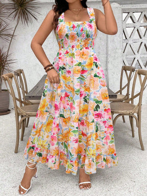 Vestido Longo Plus Size Soltinho Estampado com Babado na Barra