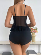 Pijama Babydoll Feminino Sensual com Renda e Abertura Frontal
