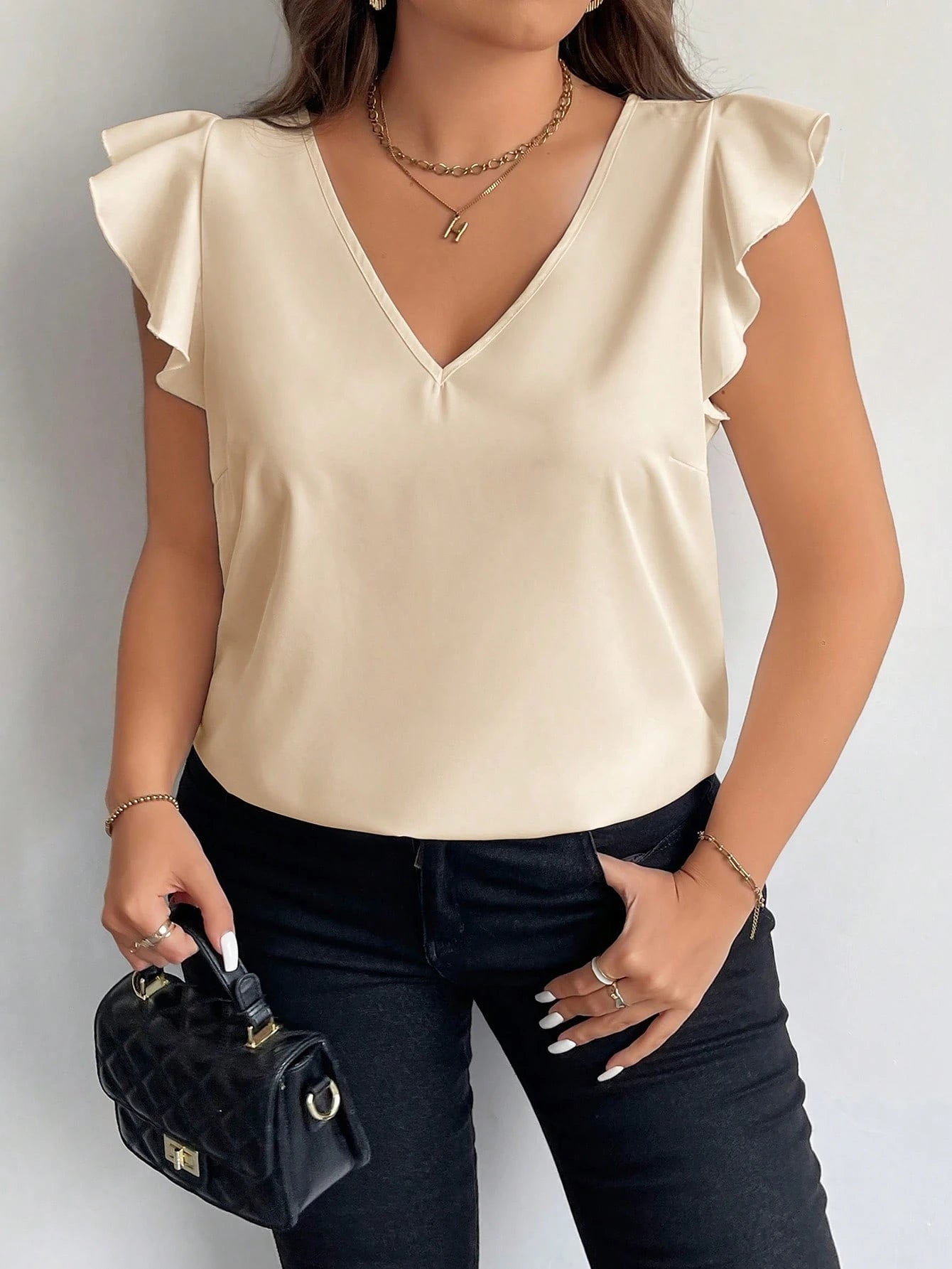 Blusa Feminina Manga Curta Decote V 