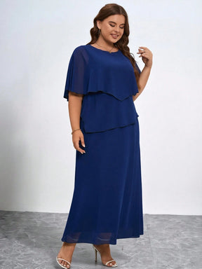 Vestido Plus Size Social Longo Festa Chiffon em Camadas