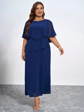 Vestido Plus Size Social Longo Festa Chiffon em Camadas