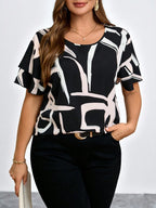 Blusa Feminina Plus Size Gola Redonda Manga em Camadas