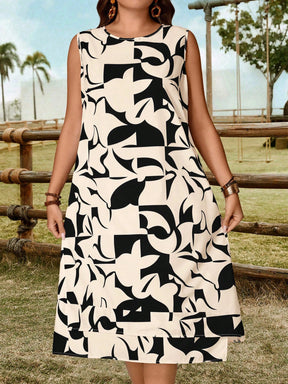 Vestido Regata Plus Size Midi Sem Mangas Estilo Túnica