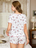 Pijama Feminino Malha Canelada Floral Blusa e Short