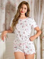 Pijama Feminino Malha Canelada Floral Blusa e Short