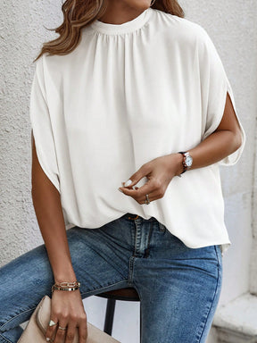 Blusa Feminina Manga Curta Caída Gola Alta