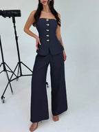Conjunto Feminino Tomara que Caia com Botões Dourados