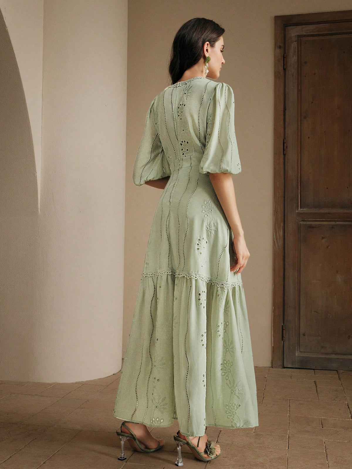 Anewsta Vestido Longo Elegante de Renda com Decote em V Branco e Fenda, Roupa Feminina