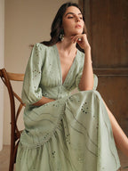 Anewsta Vestido Longo Elegante de Renda com Decote em V Branco e Fenda, Roupa Feminina