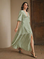 Anewsta Vestido Longo Elegante de Renda com Decote em V Branco e Fenda, Roupa Feminina