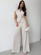 Conjunto Alfaiataria Elegante Feminino Colete e Calça Pantalona 