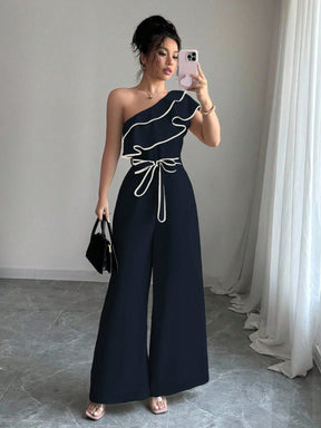 Macacão Feminino Pantalona Um Ombro Só com Babados