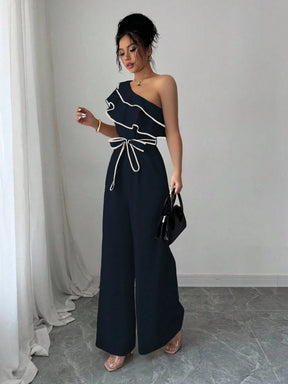 Macacão Feminino Pantalona Um Ombro Só com Babados