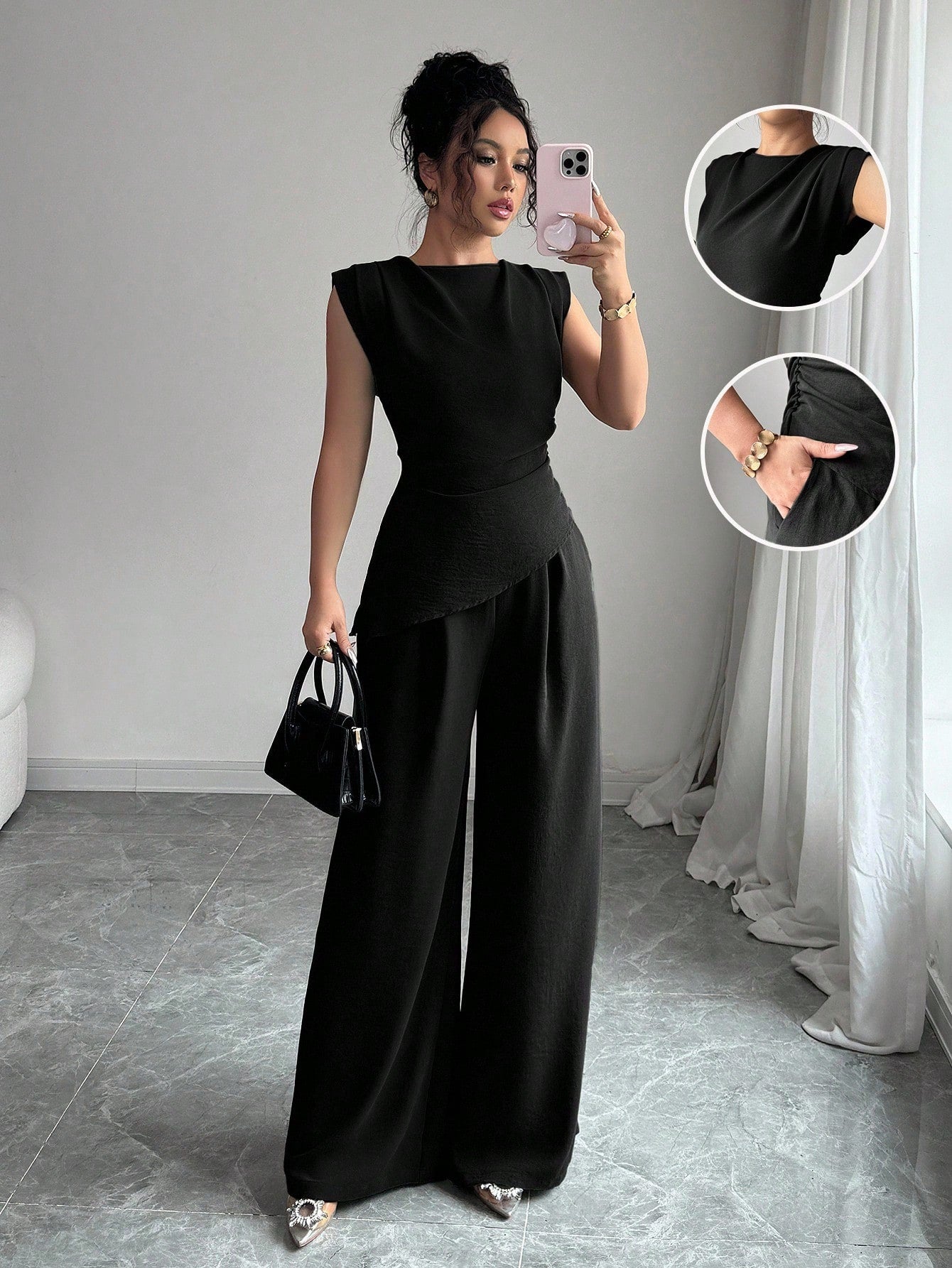 Conjunto Feminino Blusa Sem Decote e Calça Pantalona 