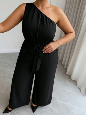 Macacão Um Ombro Só Plus Size Feminino com Cinto