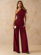 Macacão Elegante Feminino Um Ombro Só Pantalona