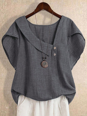 Blusa Manga Curta Plus Size Decote Assimétrico