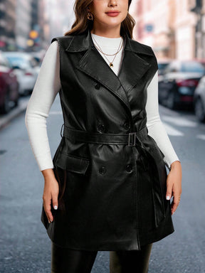 Colete de Couro Feminino Plus Size com Cinto