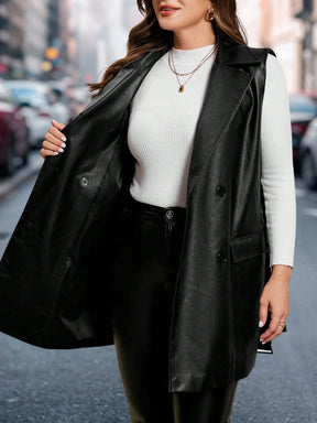 Colete de Couro Feminino Plus Size com Cinto
