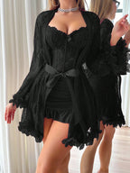Conjunto Sensual Feminino com Robe e Camisola em Renda Premium