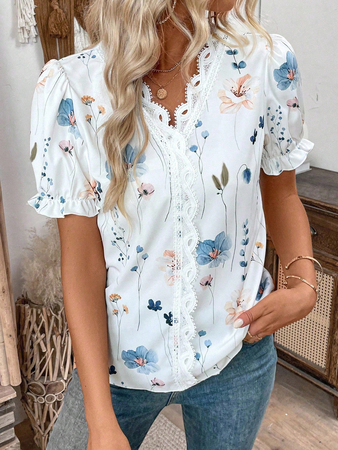 Blusa Feminina Manga Curta Chiffon Delicada Florida