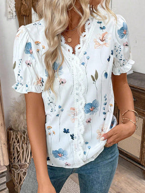 Blusa Feminina Manga Curta Chiffon Delicada Florida