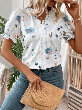 Blusa Feminina Manga Curta Chiffon Delicada Florida