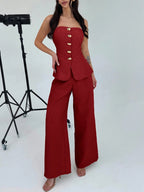 Conjunto Feminino Tomara que Caia com Botões Dourados