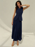 Conjunto Feminino Alfaiataria com Colete e Saia Plissada