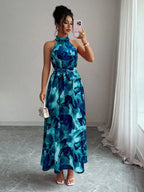 Elenzga Vestido com Estampa Floral Elegante para Ir e Vir do Trabalho e Férias em Ilha