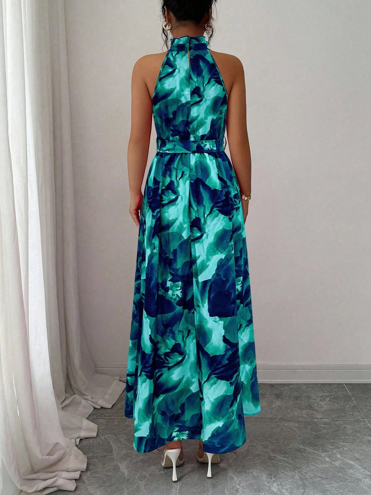 Elenzga Vestido com Estampa Floral Elegante para Ir e Vir do Trabalho e Férias em Ilha