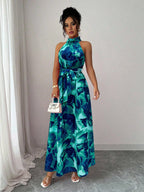Elenzga Vestido com Estampa Floral Elegante para Ir e Vir do Trabalho e Férias em Ilha