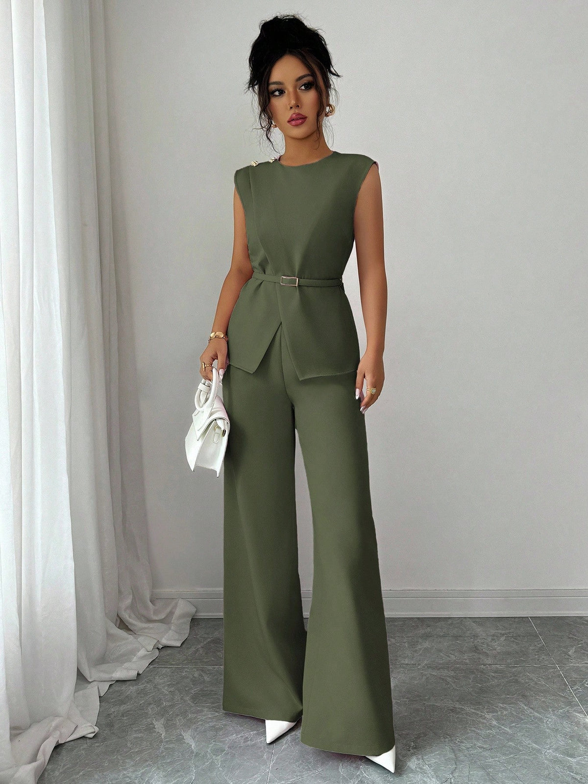 Conjunto de Alfataria Feminino Elegante Blusa e Calça Pantalona Social