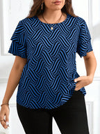 Blusa Feminina Plus Size Gola Redonda Manga em Camadas