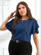Blusa Feminina Plus Size Gola Redonda Manga em Camadas