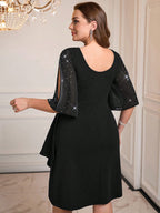 Vestido Plus Size Festa Meia Manga Cintura Franzida
