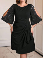 Vestido Plus Size Festa Meia Manga Cintura Franzida