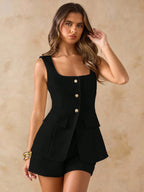Conjunto Feminino Elegante Short e Colete Elegante com Botões
