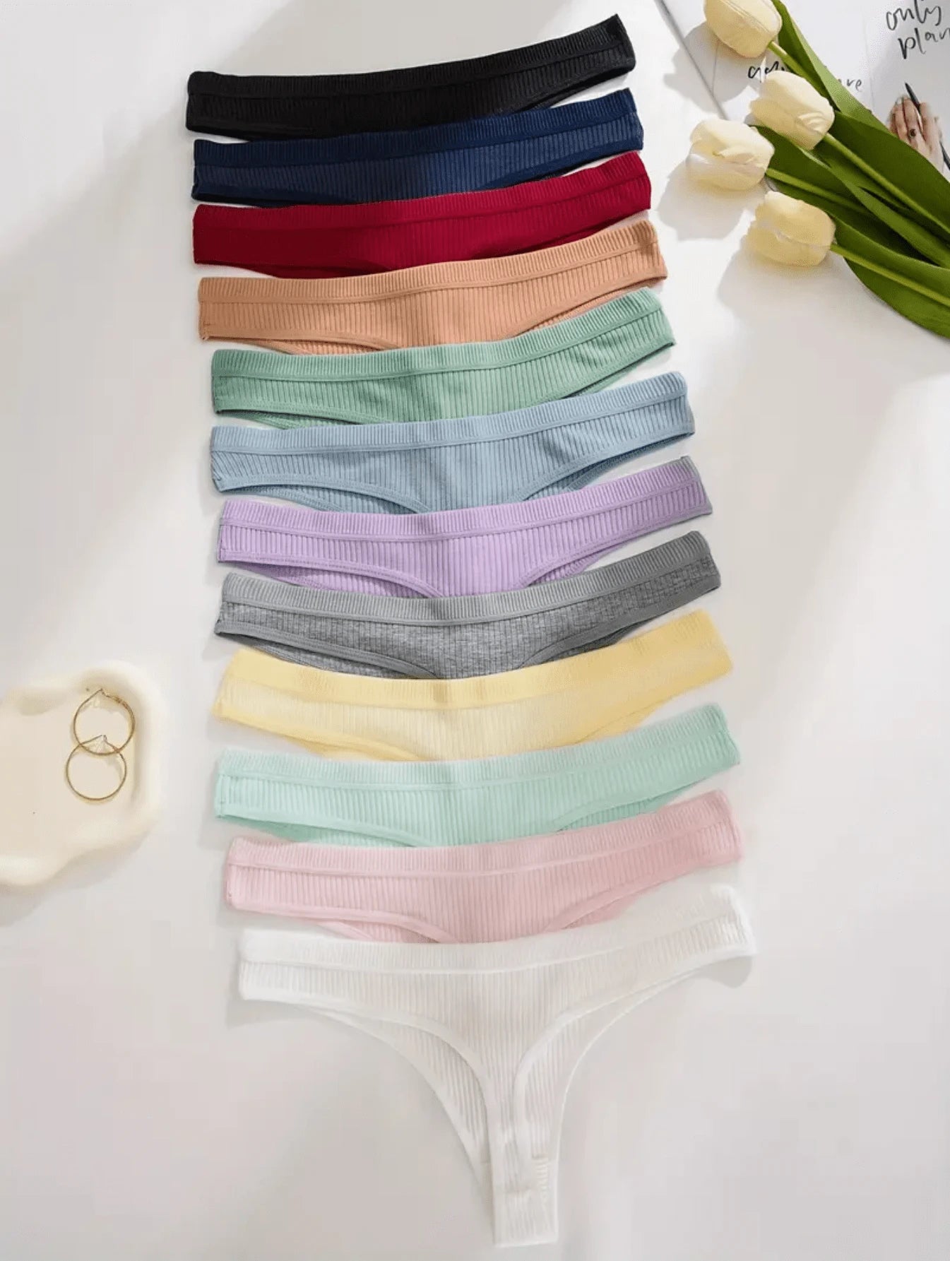 Kit 10 Calcinhas Algodão  Fio Dental Canelado